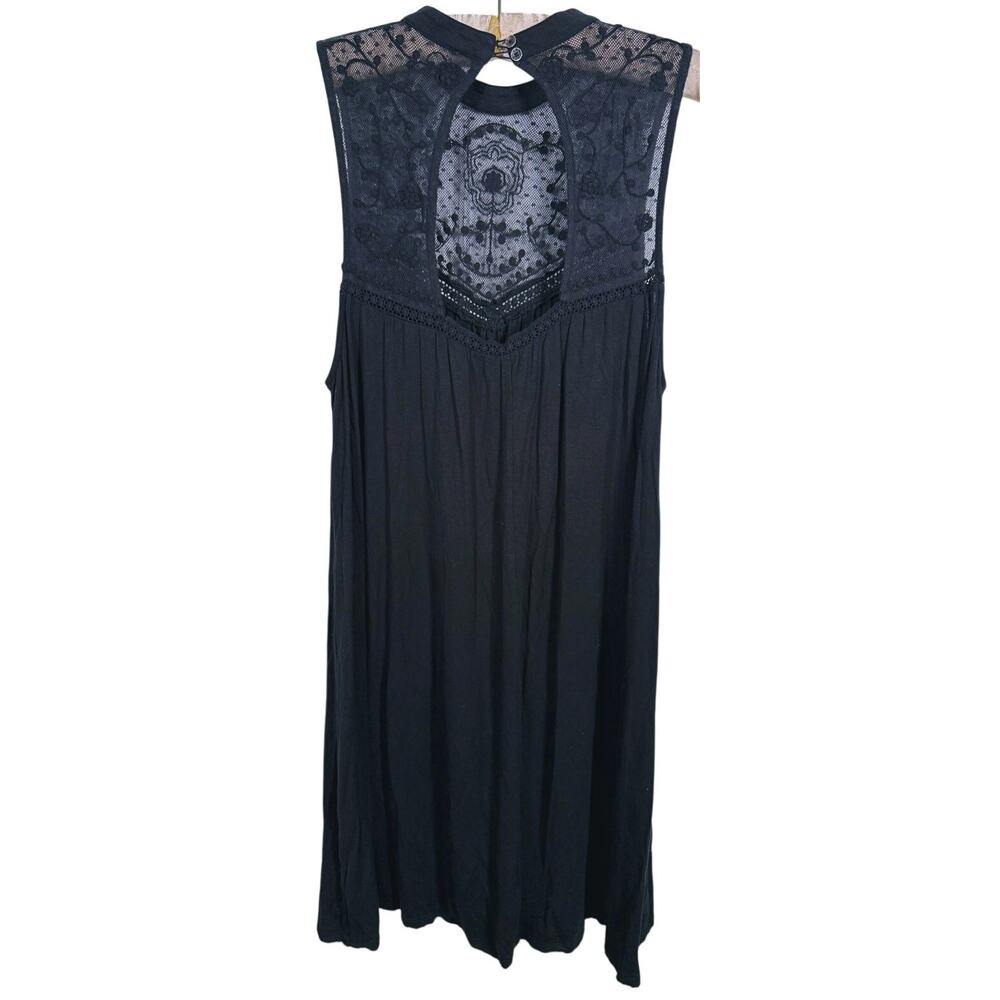 Vintage American Eagle Y2K Lace Yoke Swing Dress Size L Black Boho Fairy Grunge - Picture 3 of 10